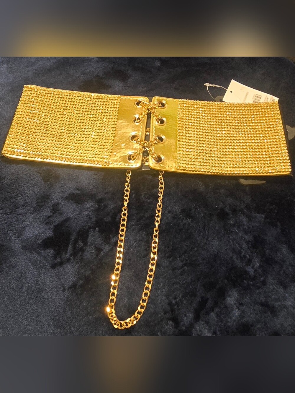 Cato Gold Crystal Chain Lace-Up Waist Belt